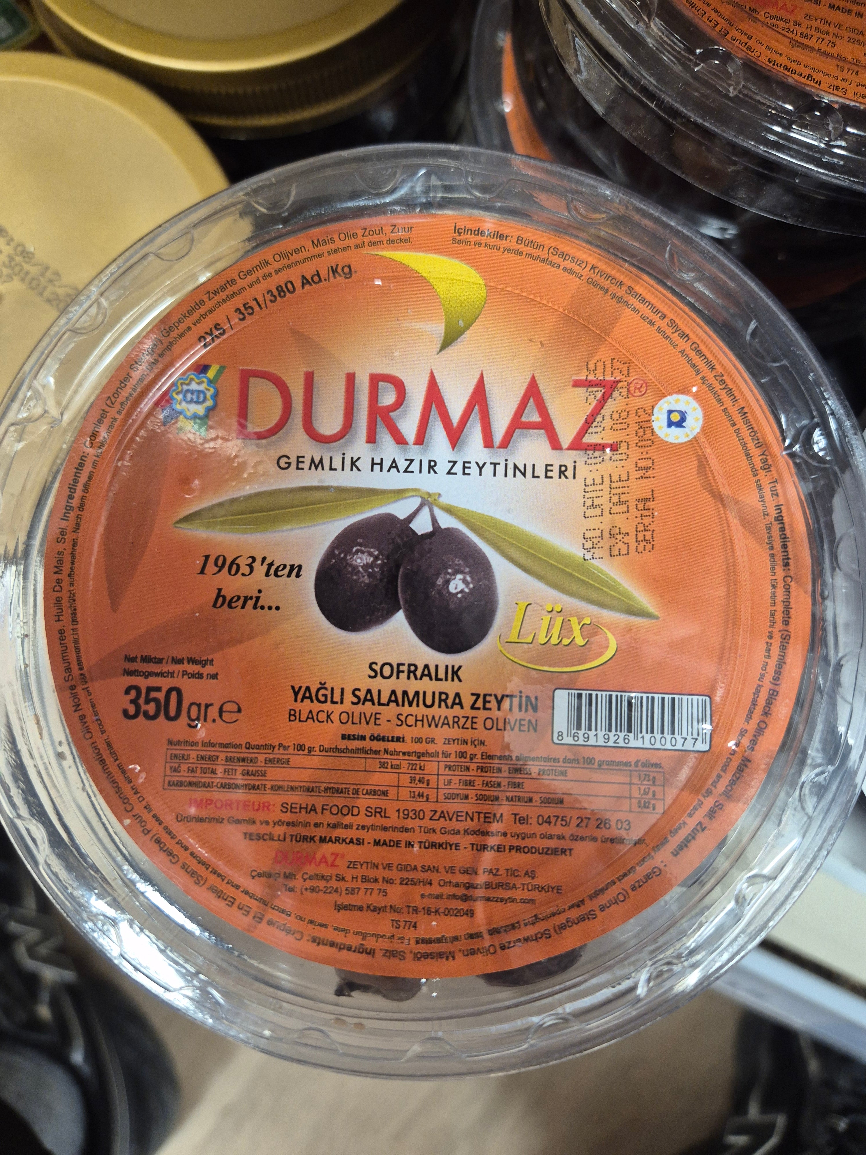 Durmaz lüx sofralık yağlı salamura zeytin 350g